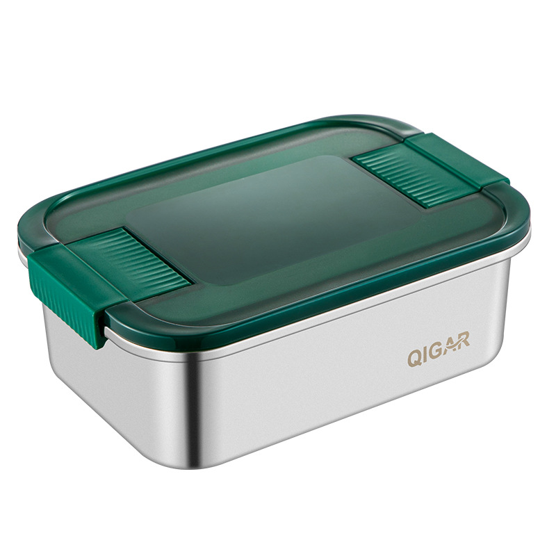 Qijia Cross-border Southeast Asia 304 Binaural Buckle Stainless Steel Preservation Box Large Capacity Sealed Leak-proof Pickle Box Lunch Box