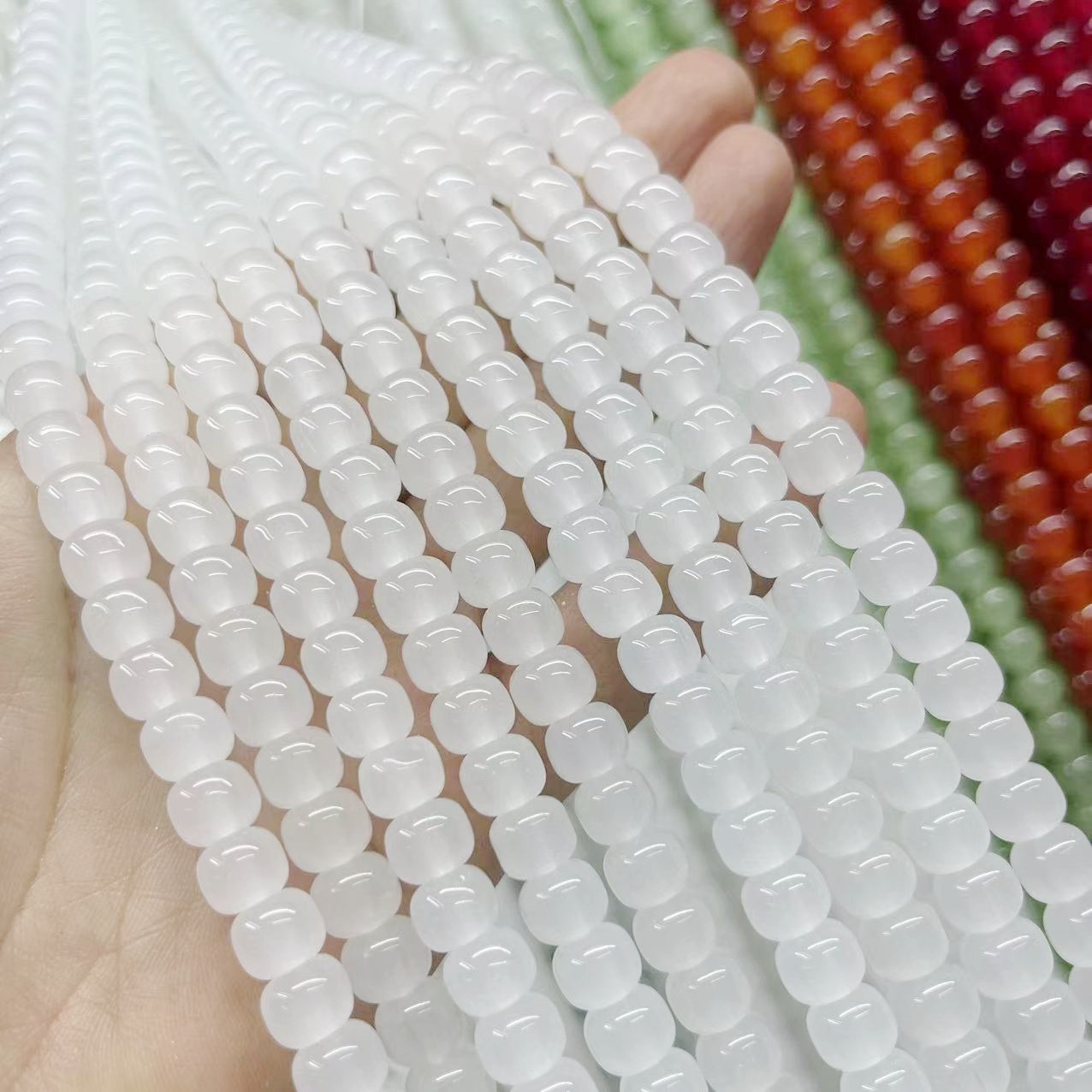 White Jade old-shaped beads 8X10MM white glass drum beads