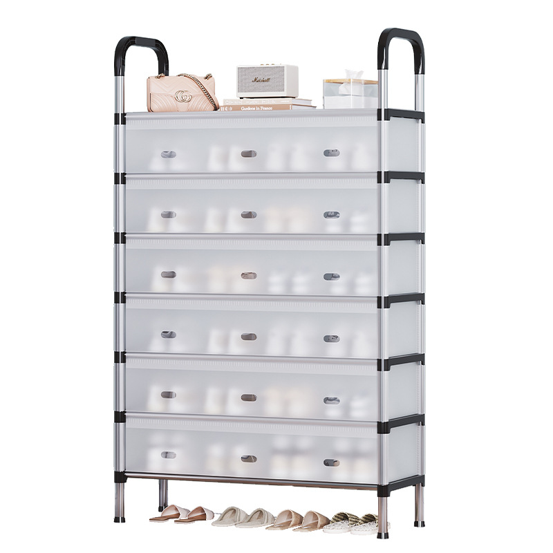 Picture of simple shoe rack layered entry home multi-layer dustproof storage rack with door space-saving corridor aisle door shoe cabinet