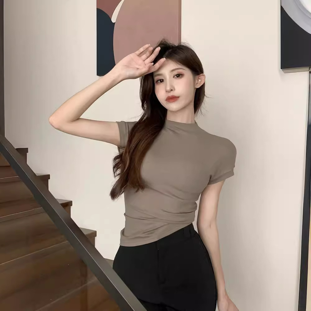 2024 cartoon figure summer pure desire short sleeve half turtleneck short sleeve T-shirt tight bottoming short top breathable