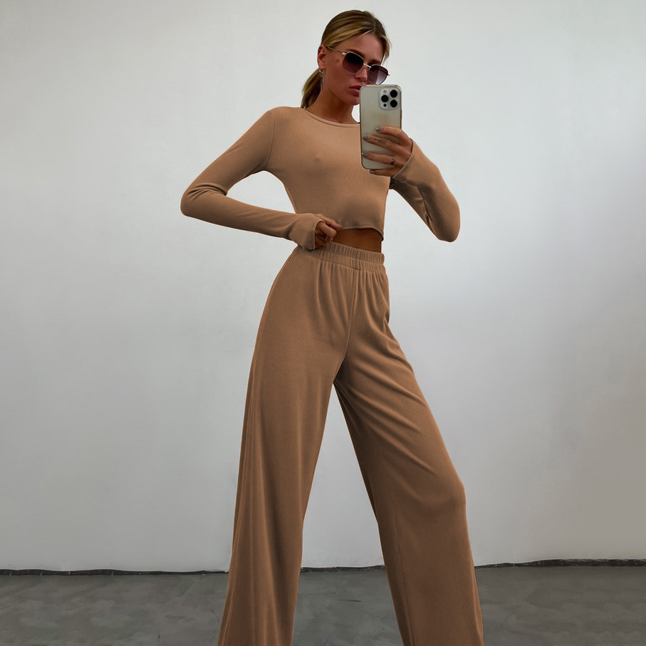 2024 Amazon Export Cross-border European and American New Women's Long-sleeved Fashion Casual Suit Pit Strip Pants Two-piece Set