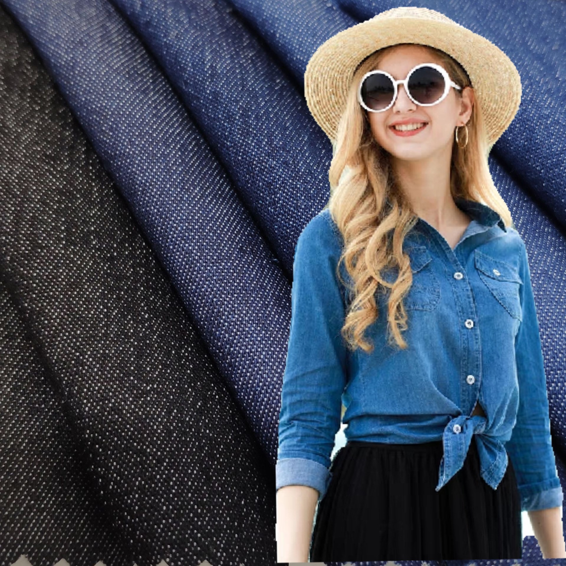 Denim fabric 16 * 150D Denim fabric polyester cotton stretch plain weave Denim 6.5oz shirt clothing fabric