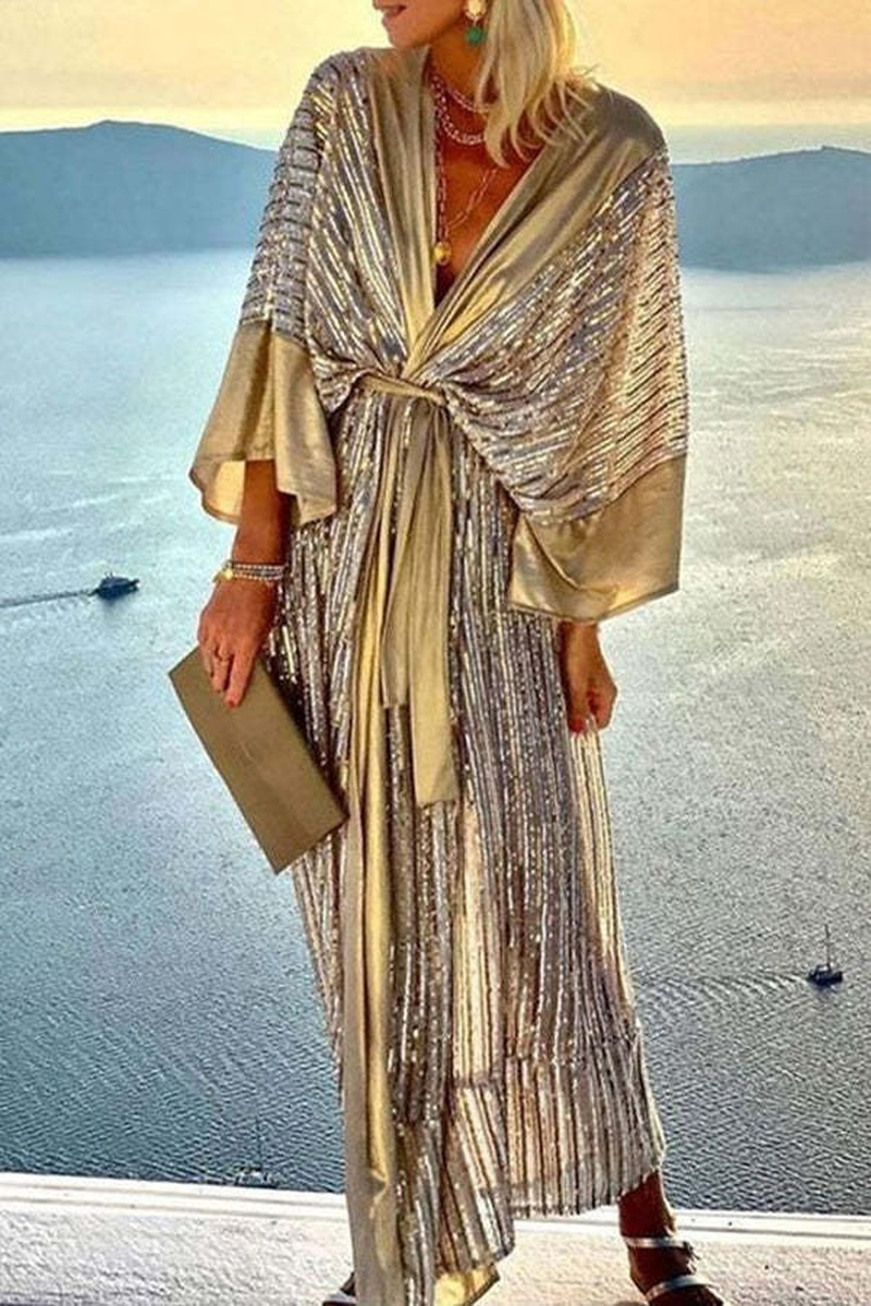 Picture of Wish Amazon AliExpress 2022 beads cardigan batwing sleeve party sequins dress tassel dress INS