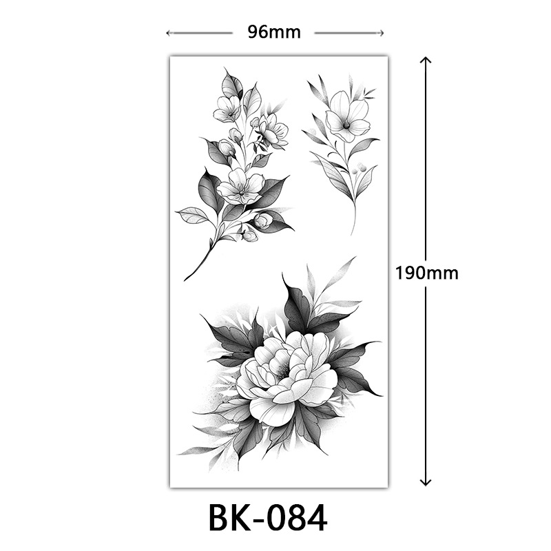 Picture of Cross-Border Supply of Sketch Flower Tattoo Stickers, Sketch Tattoo Stickers, Rose Flower Black and White Flower Tattoo