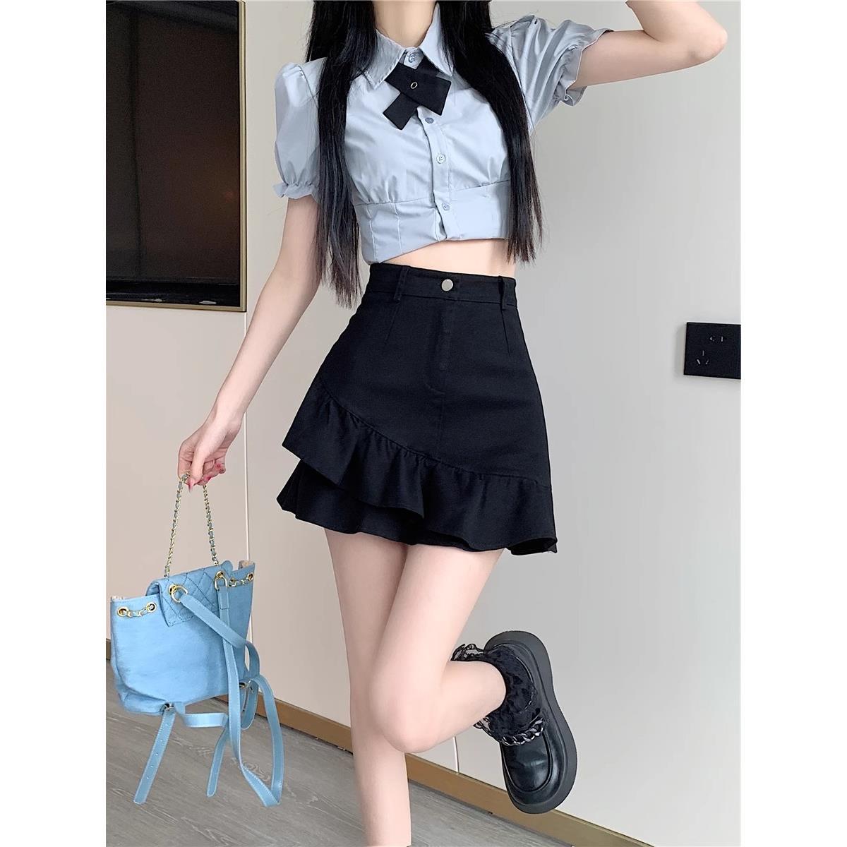 Sweet and Spicy Ruffled Skirt New Style Women's High Waist Elegant Korean Style Irregular Autumn Slim A- line Skirt