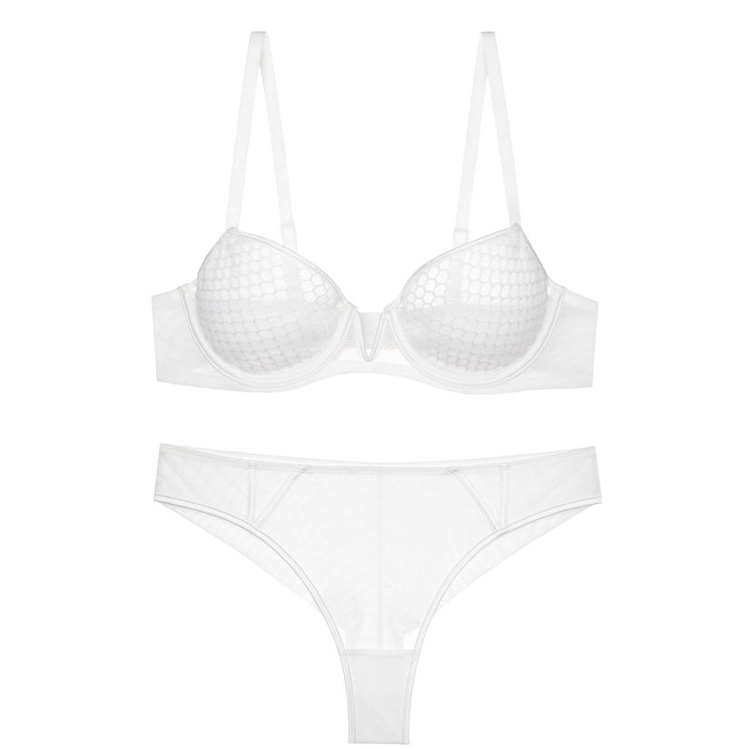 Cross-border French Style Lace Underwear Sexy Honeycomb Pattern Ultra-thin Soft Steel Ring Bra Large Chest Small Large Size Bra Set