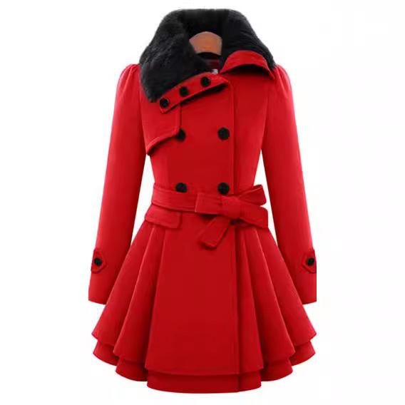 Picture of Cross-border New European and American Women's Slim-fit Long Woolen Coat Double-breasted Woolen Coat Trenchcoat Women