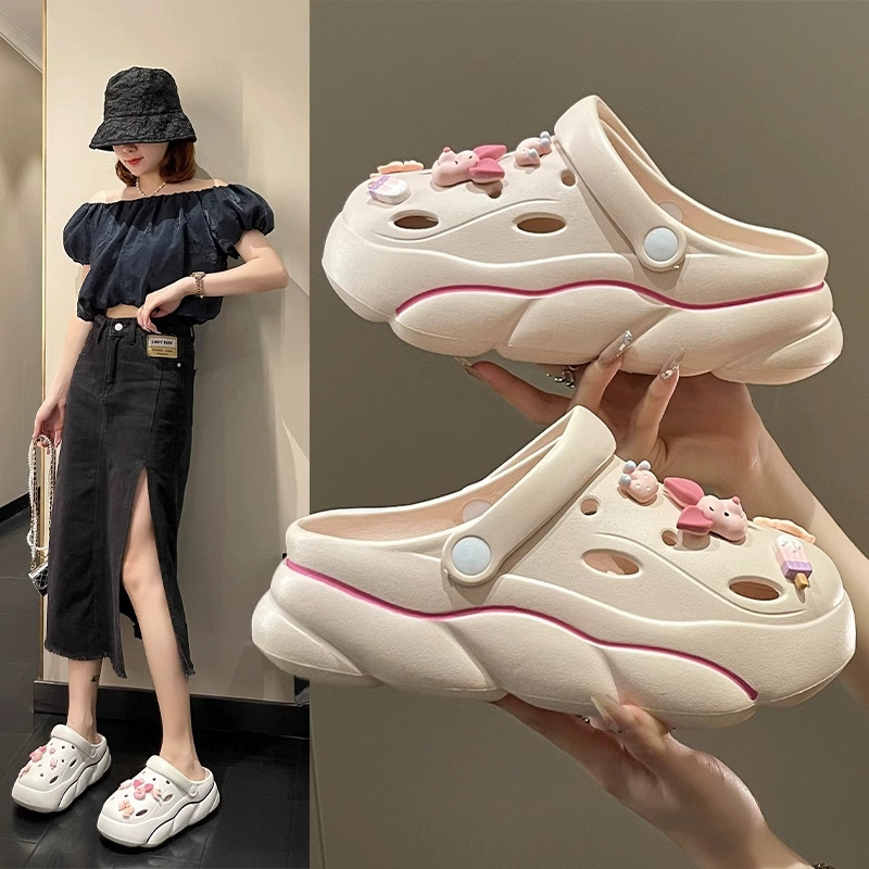 Women's shoes deodorant height-increasing thick-soled hole shoes women's summer fashion outdoor wear non-slip beach shoes detachable DIY accessories