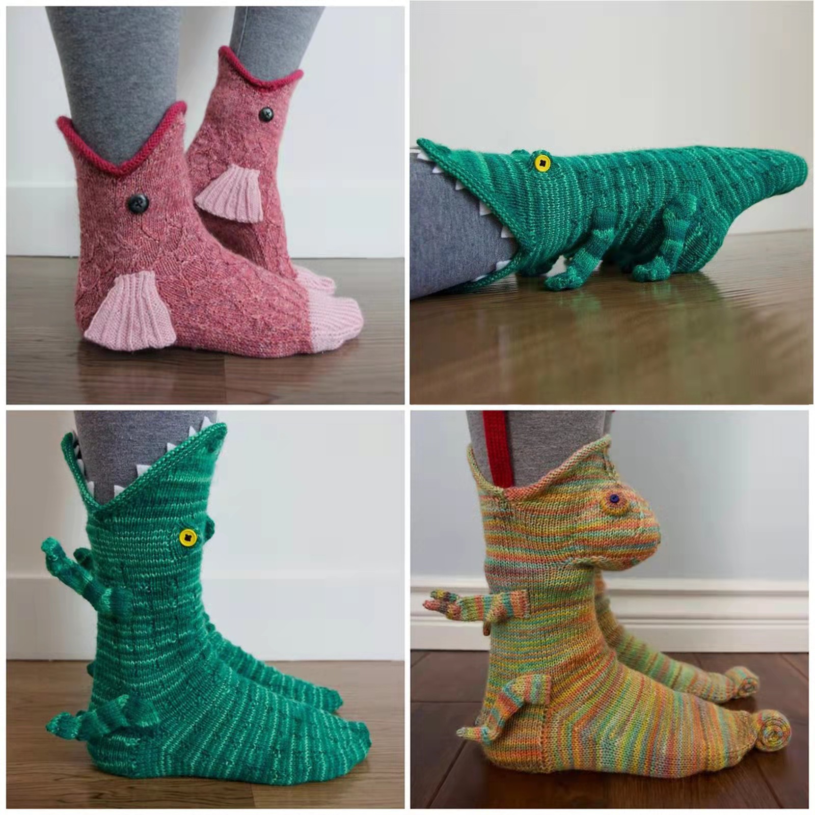Cross-Border Popular Knit Crocodile Socks Creative Knitted Crocodile Socks Shark Socks Floor Warm Socks