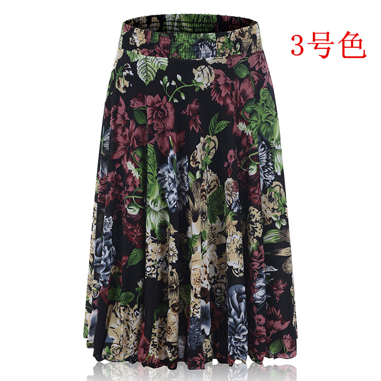 Picture of Middle-aged and elderly summer thin skirt mother's elastic waist color ice silk mid skirt high waist elastic dancing skirt