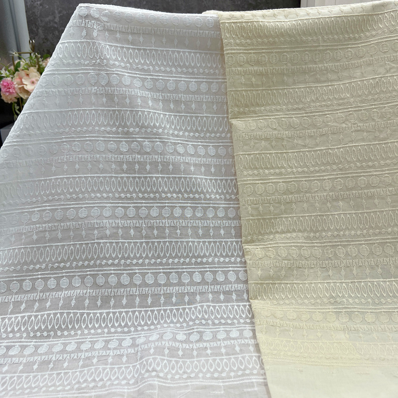 Wholesale Cotton Stripesd Embroidered Fabric Autum Dress Clothing Fabric Water-Soluble Combed Cotton 9088 Embroider Fabric