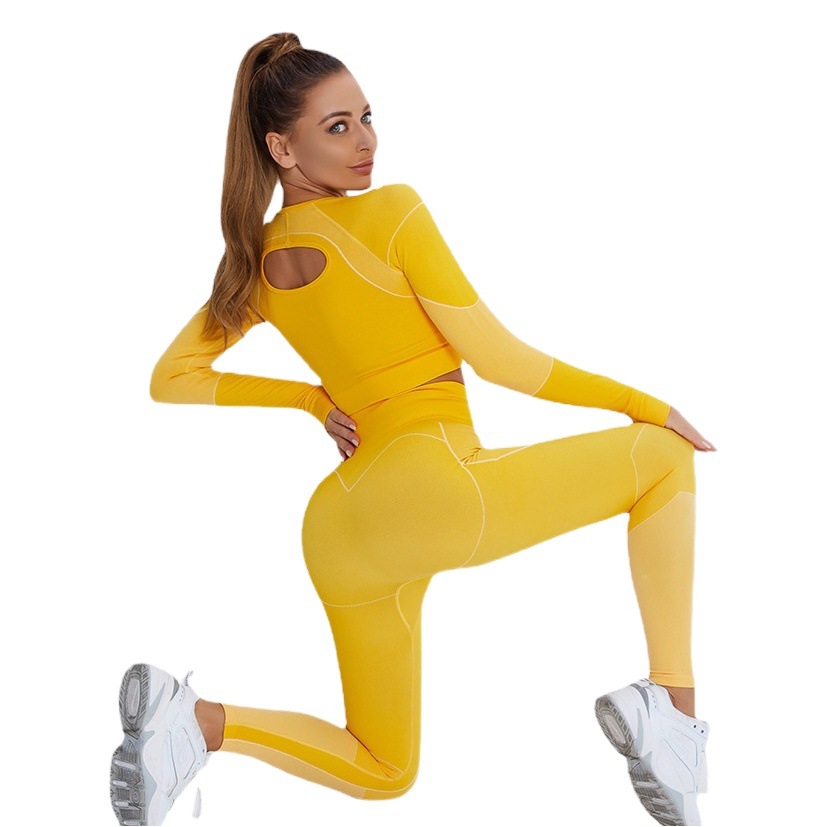 ins Internet celebrity hot selling sports fitness suit navel long sleeve hip high waist fitness yoga trousers