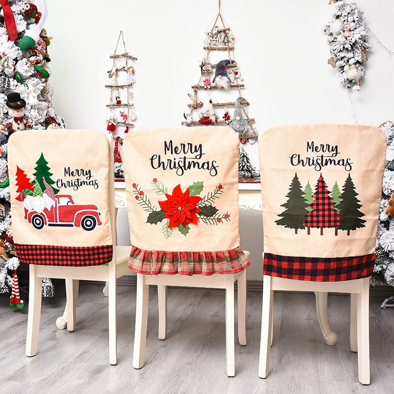 New Christmas Decorative Supplies Burlap Car Christmas Tree Flower Car Chair Cover Home Chair Decorative Chair Cover