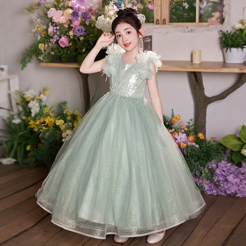 Girls' High-end Dress Mesh Flower Girl Wedding Dress Host Children's Day Dress Birthday Princess Dress in stock Wholesale