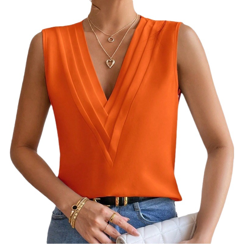 Picture of Amazon tiktoktemu European and American Women's 2025 Summer New Multi-level V-neck Solid Color Vest Women's Top
