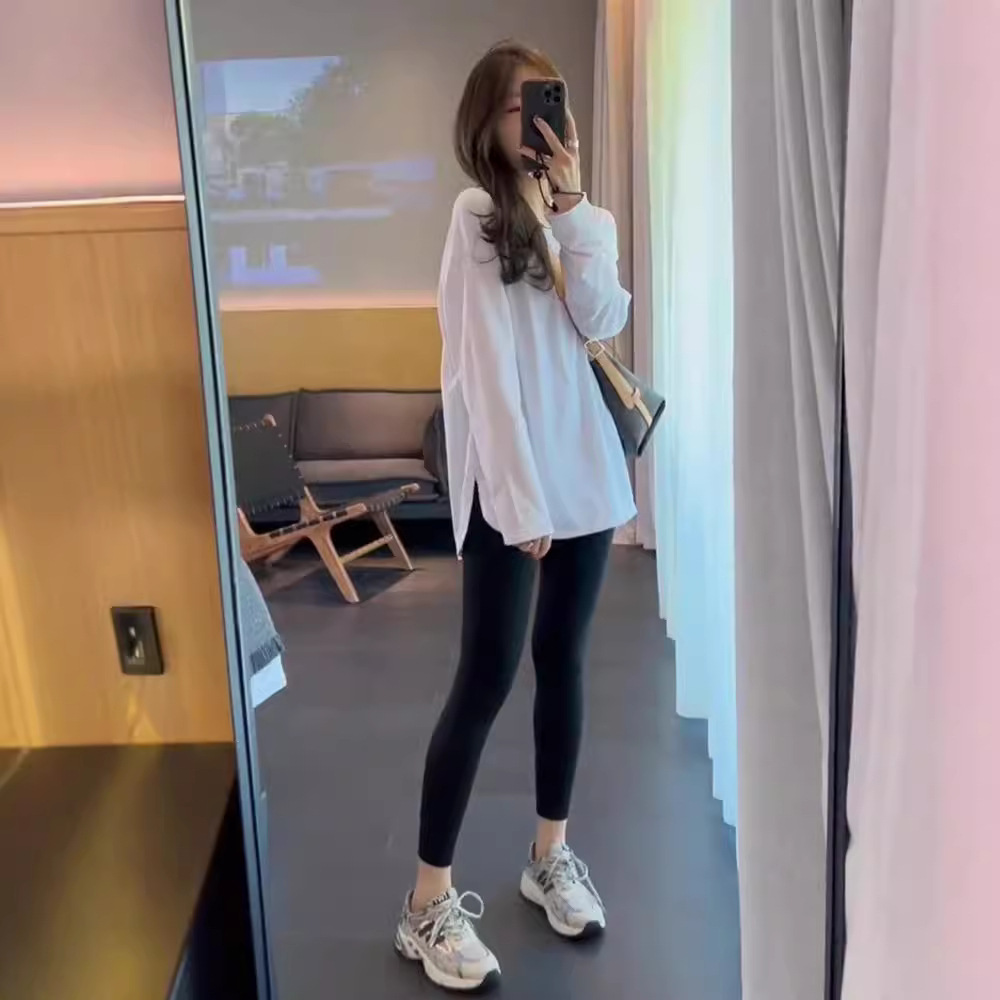 200g 95% Cotton 5% Spandex 2025 Spring and Autumn New Korean Style Long-Sleeved T-Shirt for Women with a Sense of Design