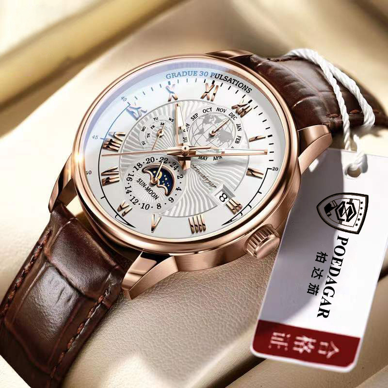 Swiss business belt watch men's quartz watch genuine waterproof brand name watch men's watch trembles a generation of hair