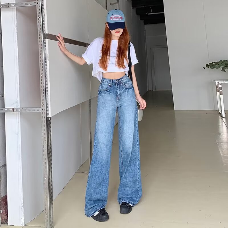 Vintage Blue Straight Leg Jeans Women's Summer 2024 New American Style Loose Dosing Wide Leg Ins Long Pants