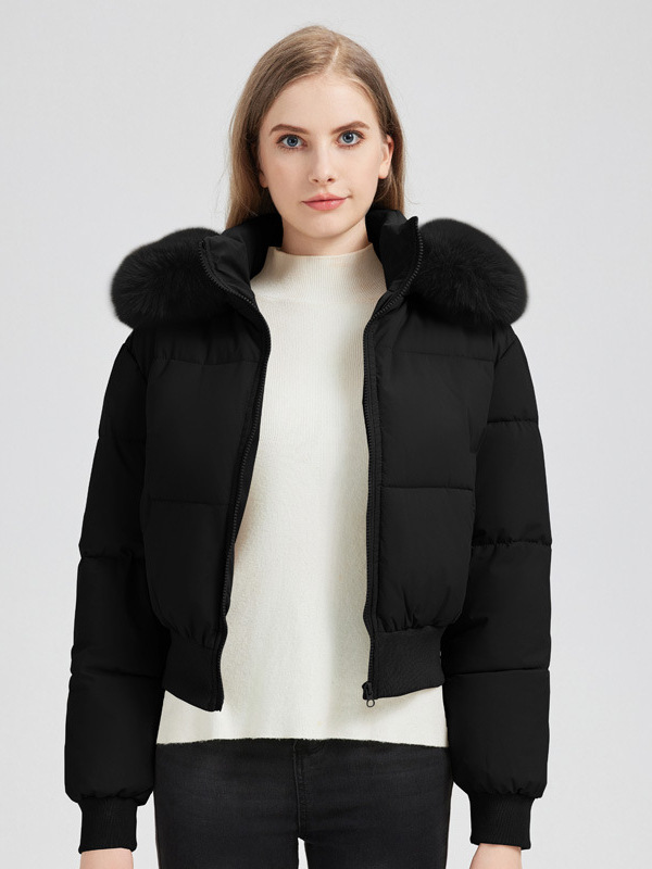 Picture of Foreign trade cross-border 2025 winter fur collar hooded waist thickened short down cotton jacket women