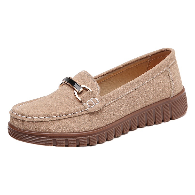 2024 Spring New Single Shoes Women's Suede Soft Sole Slip-On Lazy Lightweight Beanie Shoes Middle-Aged and Elderly Mom Shoes