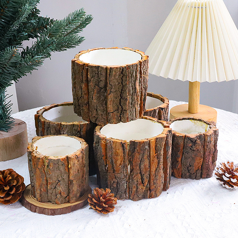 Christmas Tree Bark Bucket Hug Bucket Small Round Bucket Strawberry Bouquet Handmade Flower Arrangement DIY Materials Floral Tree Stump Base