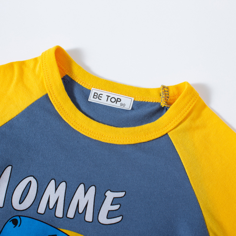 Picture of Children's short-sleeved T-shirt new Korean-style cartoon dinosaur sleeve summer top Baby Cotton color matching clothes delivery