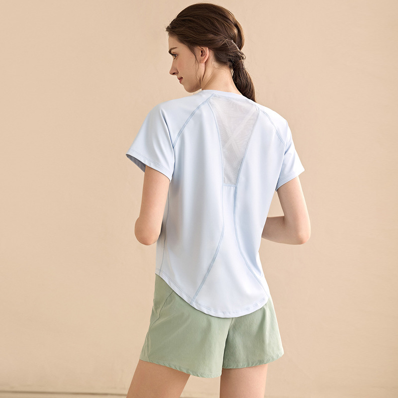 Mesh Loose Quick-Drying Sports Tops Women's Yoga Wear Short-Sleeved T-Shirts Slimming Look Running Fitness Clothes Summer