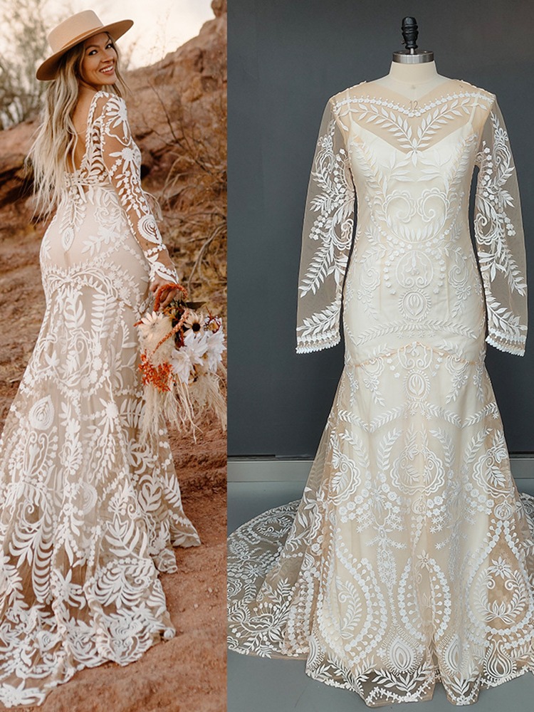 Cross-border foreign trade hot-selling cotton lace two-piece wedding dress location wedding dress elegant slim ethnic style