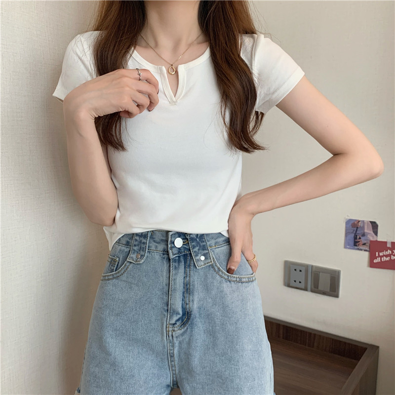 Picture of Short Women's Summer Design Sense Pink Slim-fit Navel Hot Girls Women's T-shirt Short-sleeved 2025 Summer New Clothes