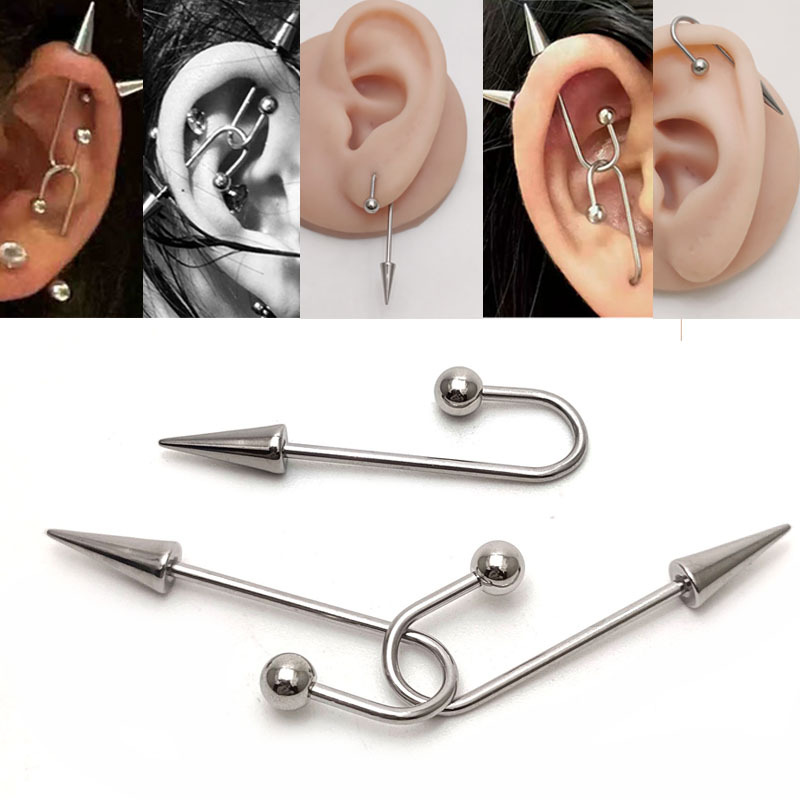 Titanium steel stainless steel 1.2mm long U-shaped punk wind ear bridge nail diy ear bone nail ear nail piercing jewelry