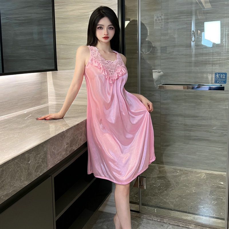 Foreign Trade Plus Fat Sexy Nightgown Thin Summer Ice Silk Loose Nightgown Pure Desire Wind Sling Nightgown Women's 4002