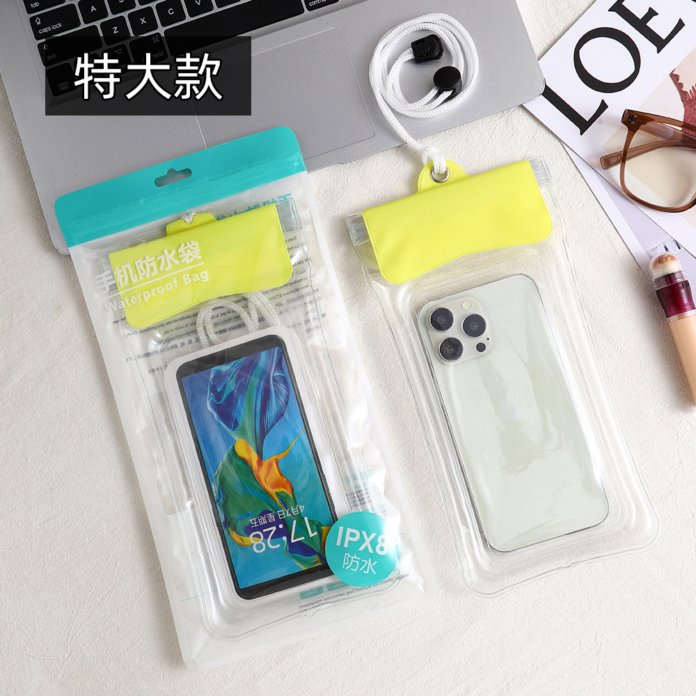 Picture of Cross-border Three Sealed Mobile Phone Waterproof Bag with Touch Screen, Swimming Air Bag, Rafting Halter, Waterproof Mobile Phone Case, Transparent
