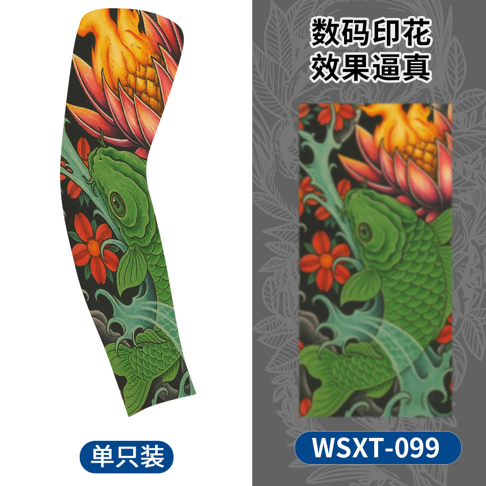 Picture of Summer Riding Sunscreen Tattoo Sleeve Simulation Tattoo Quick-drying Arm Protector Outdoor Sports Sunshade Breathable High Elastic Ice Sleeve