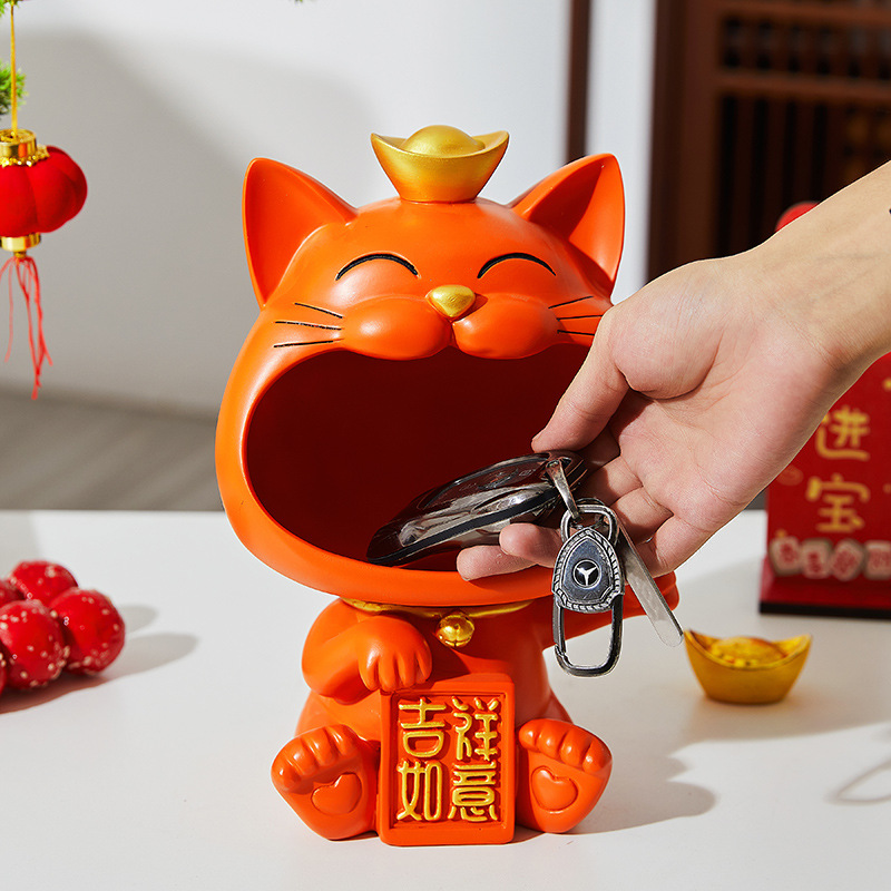 Picture of Bring in Wealth and Treasure Cat Entrance Door Key Storage Home Decoration Ornaments Shoe Cabinet Housewarming Gift Handmade