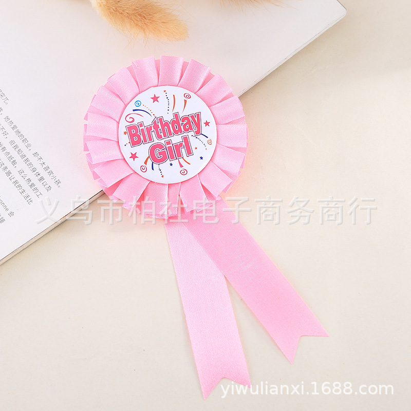 Picture of Tinplate badge cross-border source Birthday boys and girls Birthday party lace badge color can be set