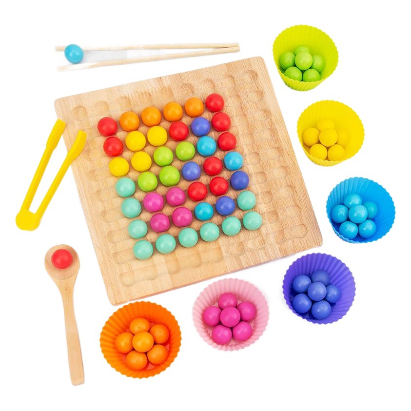 Children's Educational Early Education Wooden Fun Rainbow Bead Clip 2-in-1 Focus Thinking Logic Training Toy