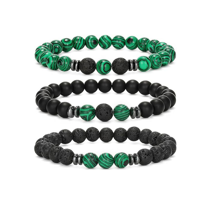 Picture of Zhou Lianfa Wholesale Men's Beaded Bracelet Matte Lava Volcanic Stone Beaded Women Elastic Bracelet Fashion Jewelry
