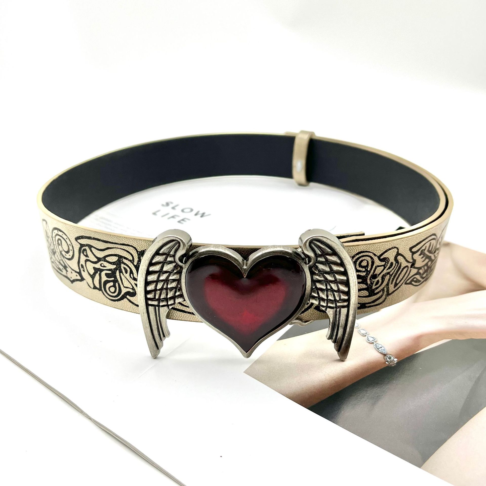 Trendy New Pink Love Wings Buckle Belt Women's Jeans Skirt Accessories Fashion All-match Distinctive Belt