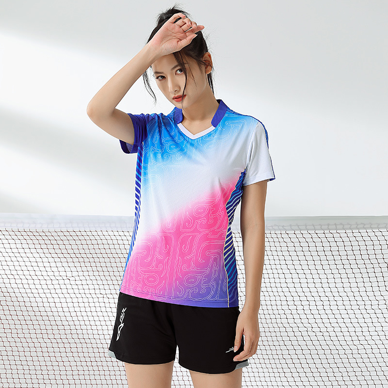 Picture of New badminton clothes suit men's quick-drying women's short-sleeved volleyball tennis table tennis clothes summer sports printing number