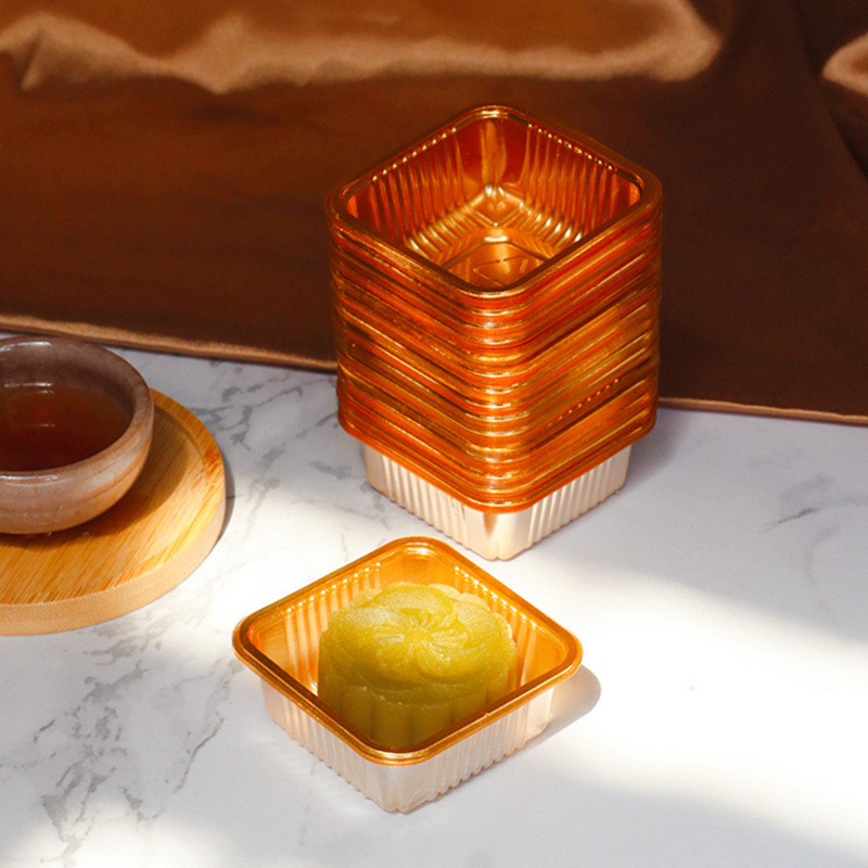 Moon cake yolk crisp plastic blister box bottom tray Baking packaging Golden transparent packaging box 50g75g100