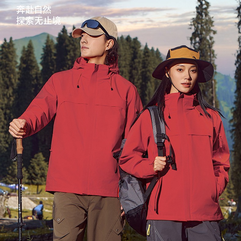 Zhuque-style Softshell Jacket 3-in-1 Unisex Outdoor Camping Hiking Suit Windproof Waterproof Softshell Inner Lining Two-Piece Set