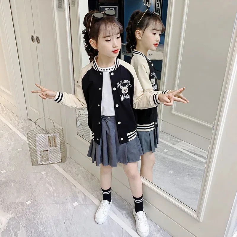 Picture of Girls' Coat New Children's Spring and Autumn Clothes Western Style Baseball Suit for Primary and Middle School Students Girls' Autumn Loose Jacket