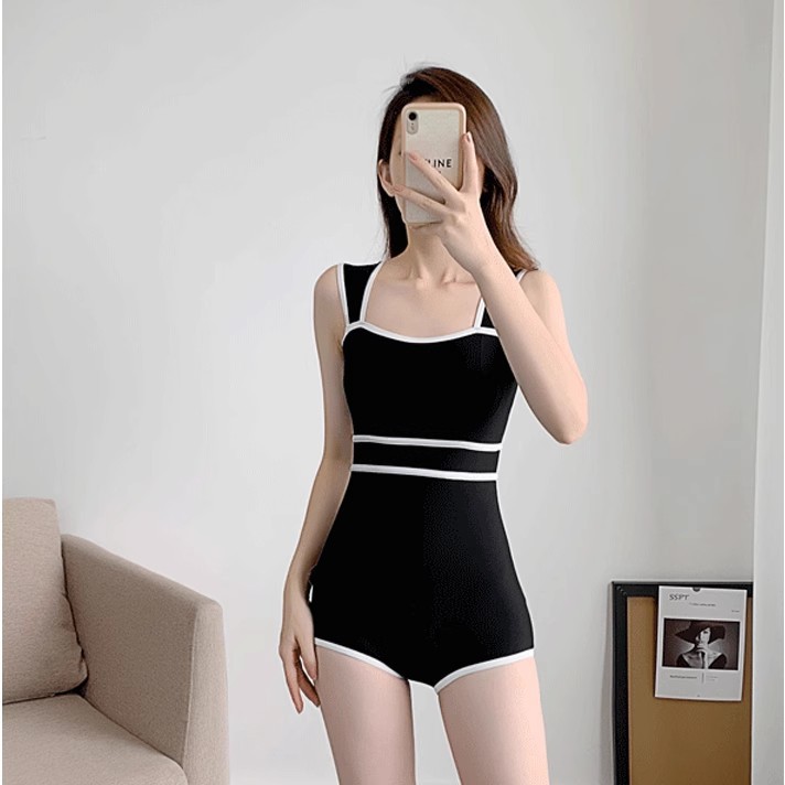 One-piece Triangle Swimsuit Women's Hot Spring 2023 New Black Conservative Small Chest Push-up Slim Belly Covering High-end Swimsuit