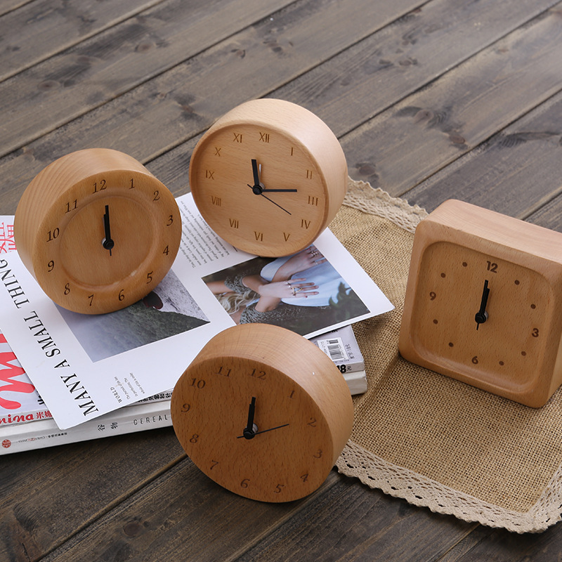 Picture of Beech Quiet Clock Solid Wood Watch Ornaments Living Room Modern Simple Log Cross-border Table Round Square