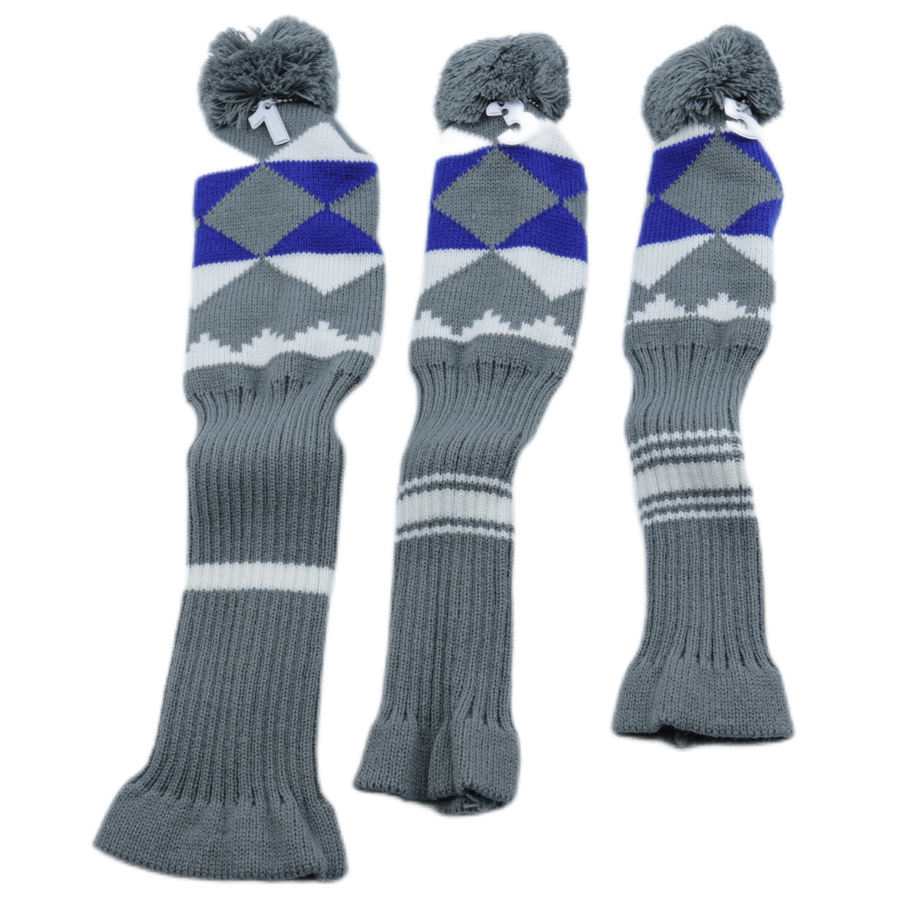 Golf Wool Knitted Club Set Blue Gray Rhombus 135 Wood Golf Supplies Accessories