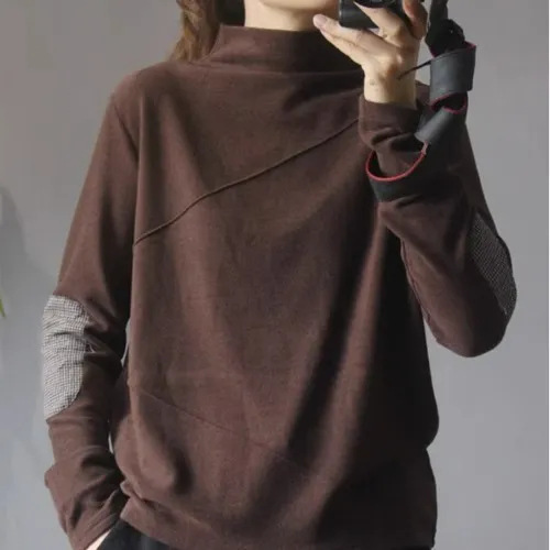 Half-high collar velvet plus size bottoming shirt 2024 new autumn and winter close-fitting slimming outer wear foreign-style gentle style top