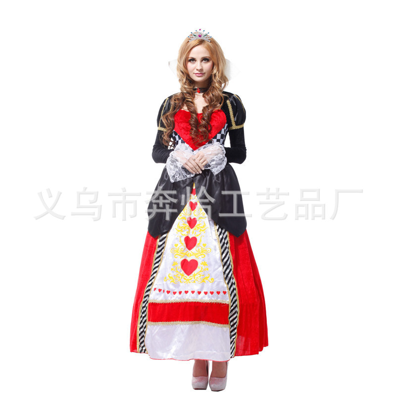Halloween masquerade show costume adult lady elegant heart queen suit queen play gold dress