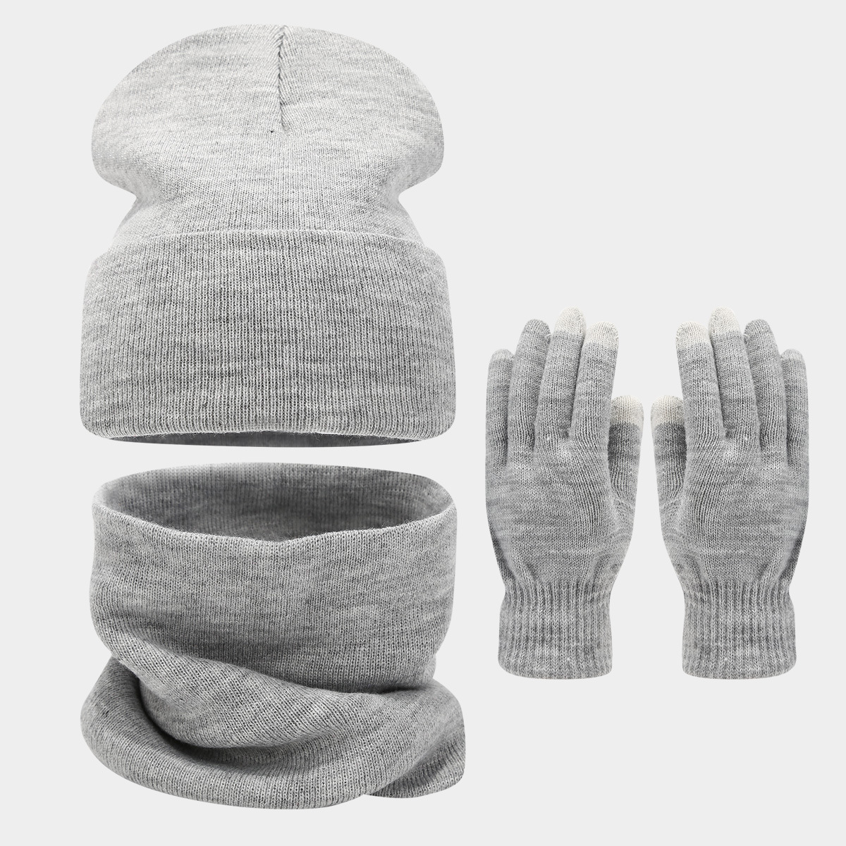 Ins trendy big head circumference solid color face small hat scarf gloves three-piece winter outdoor warm hat suit