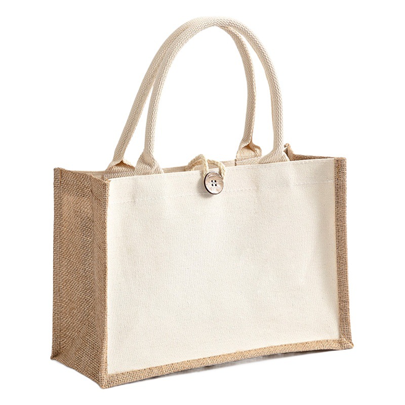 In stock non-printed linen bag portable linen bag muji Large Capacity shopping bag hand gift canvas linen jute bag