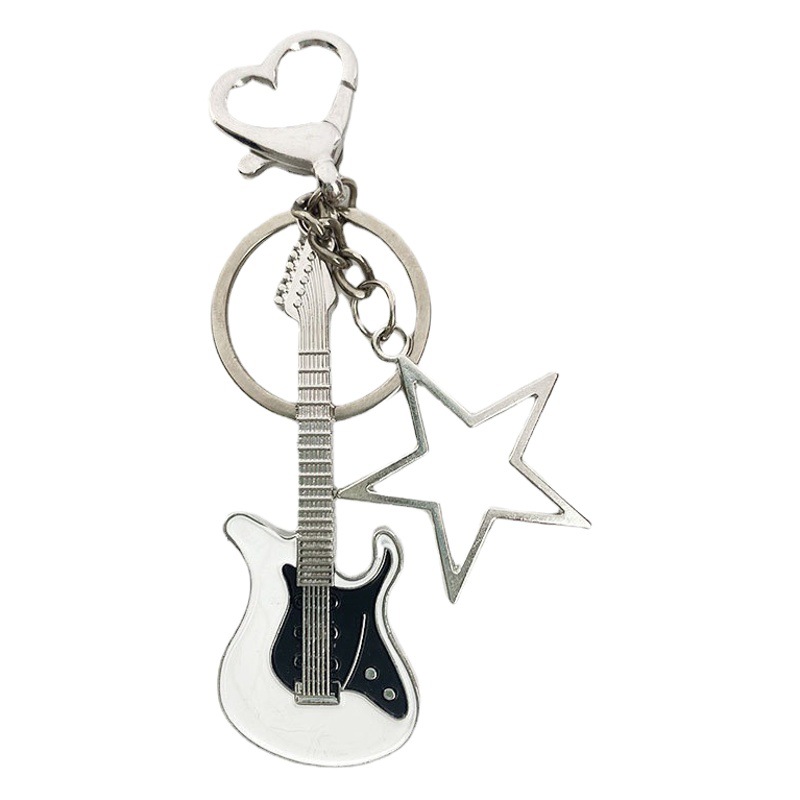 Y2K Millennium Spice Girl Subculture Guitar Five-pointed Star Keychain Retro Sweet Cool Small Crowdsourcing Car Hanging Trendy